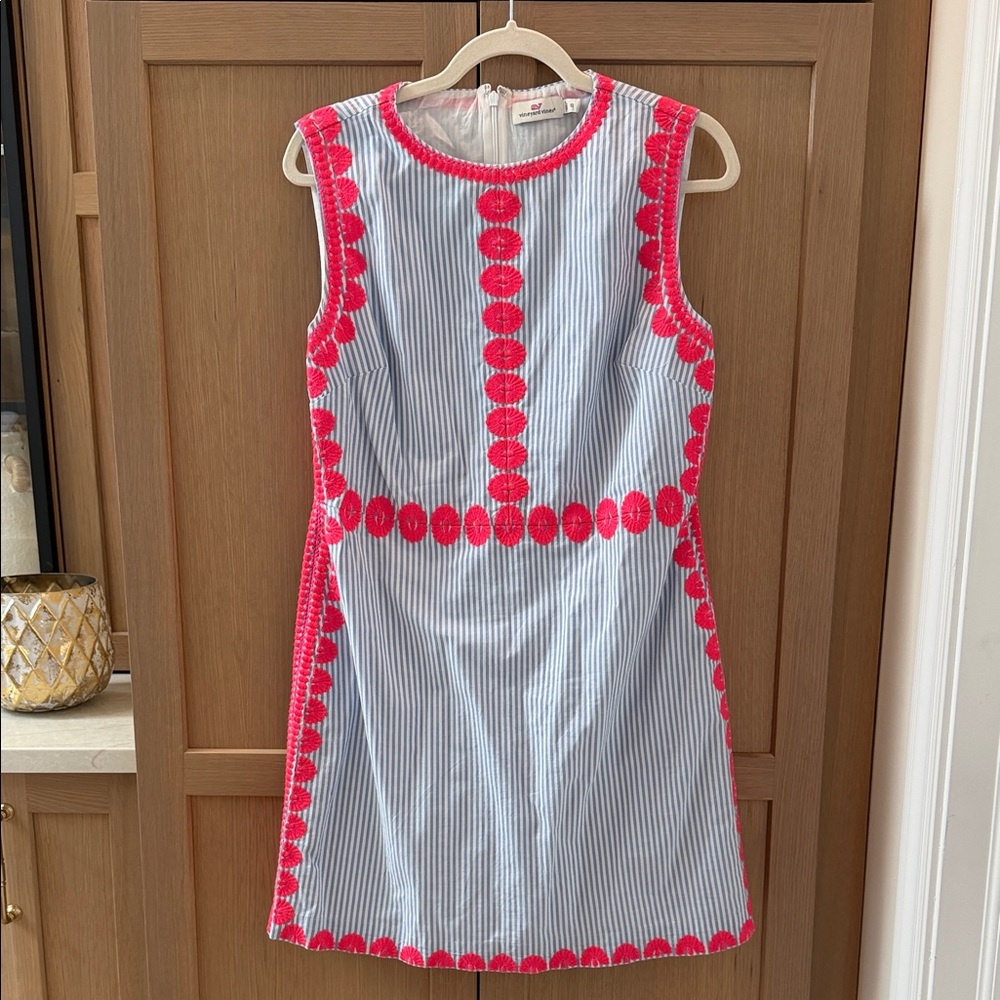 Striped Blue & Pink Embroidered' Dress